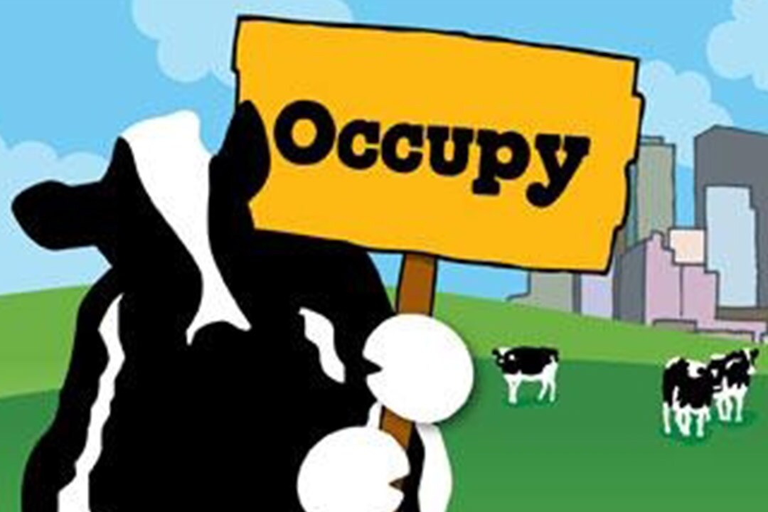 ‘점거하라(Occupy)!’라고 쓰인 표지판을 들고 있는 우디