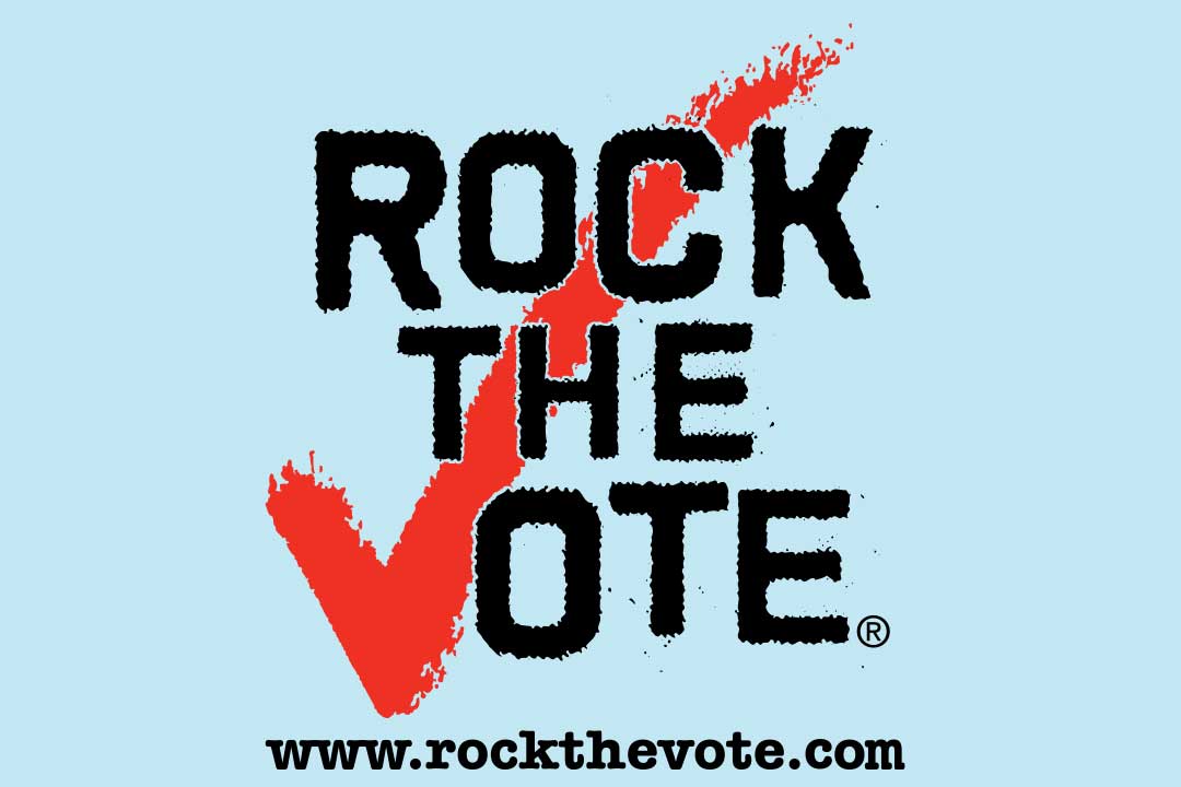 Rock the Vote(락 더 보트) 표지판과 빨간색 체크 마크