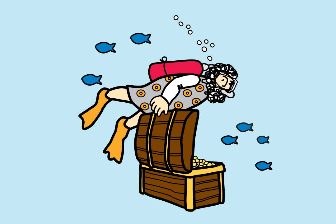 스쿠버 다이빙하면서 보물을 찾은 남자